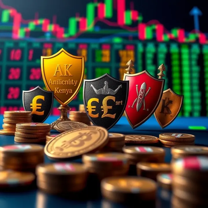 Key Elements of Kenya's Forex Market and Regulatory Landscape Illustration of forex market elements including currency symbols and regulatory shields