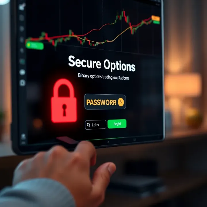 Secure login interface for binary options trading platform highlighting password entry and authentication