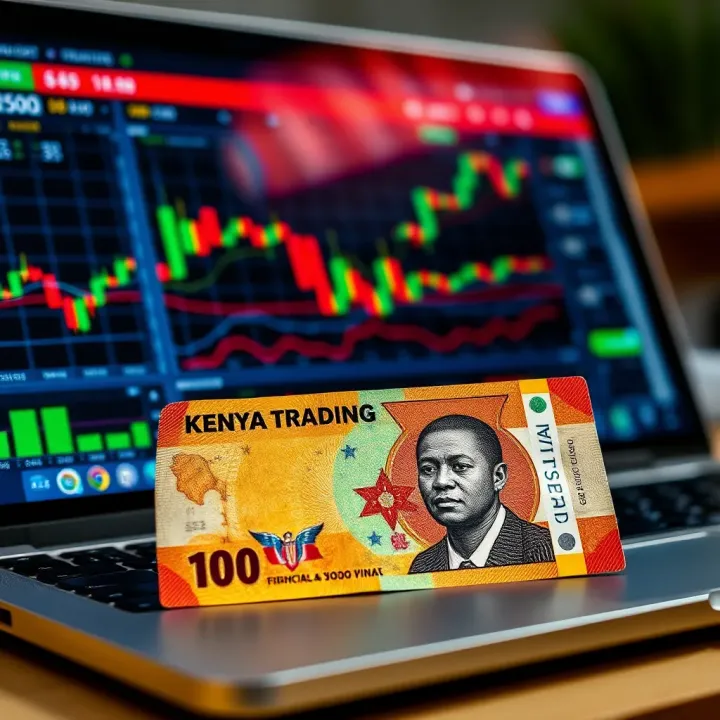 Kenyan currency and laptop displaying financial graphs for trading analysis