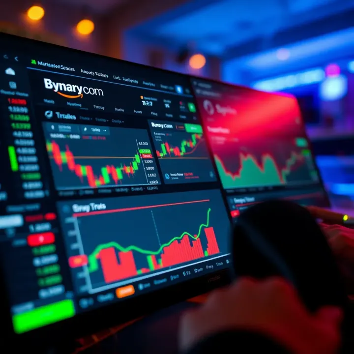 Binary.com platform interface showing trading options alongside TradingView's interactive charting tools
