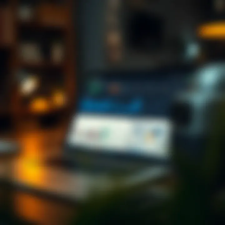 Digital workspace showing a laptop screen with affiliate marketing dashboard and analytics