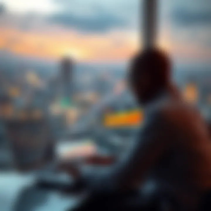 Digital illustration showing a Kenyan investor analyzing financial charts on a laptop with a backdrop of Nairobi city skyline