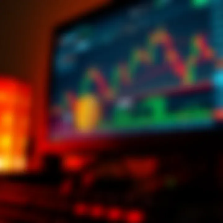 Cryptocurrency trading interface showcasing charts and digital currency icons on a computer screen