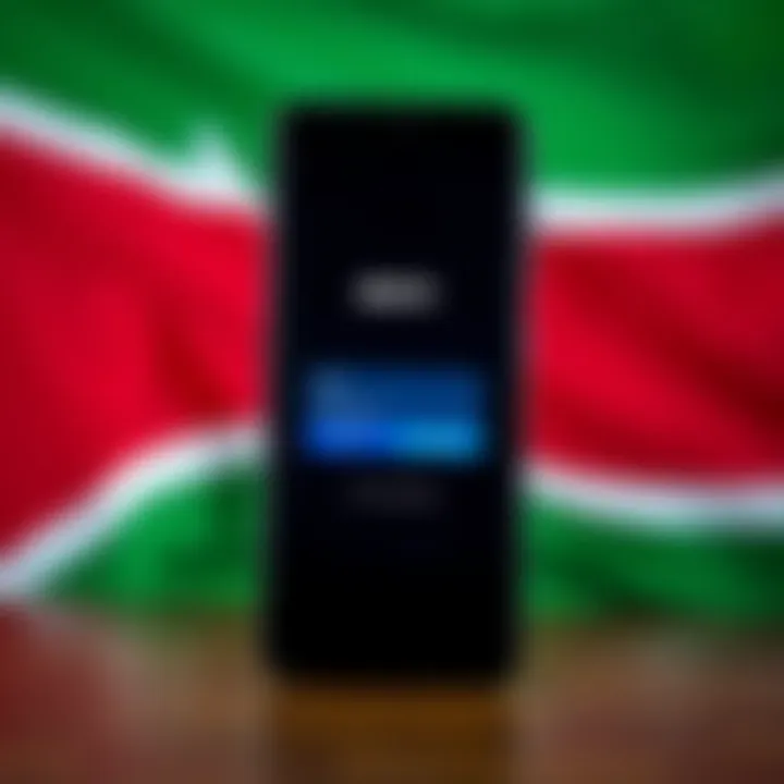 Secure login screen of the Deriv app on an Android smartphone with Kenyan flag background