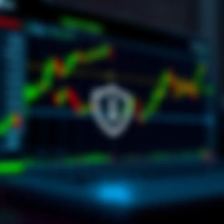 Graph showing online trading platform interface with security shield symbol