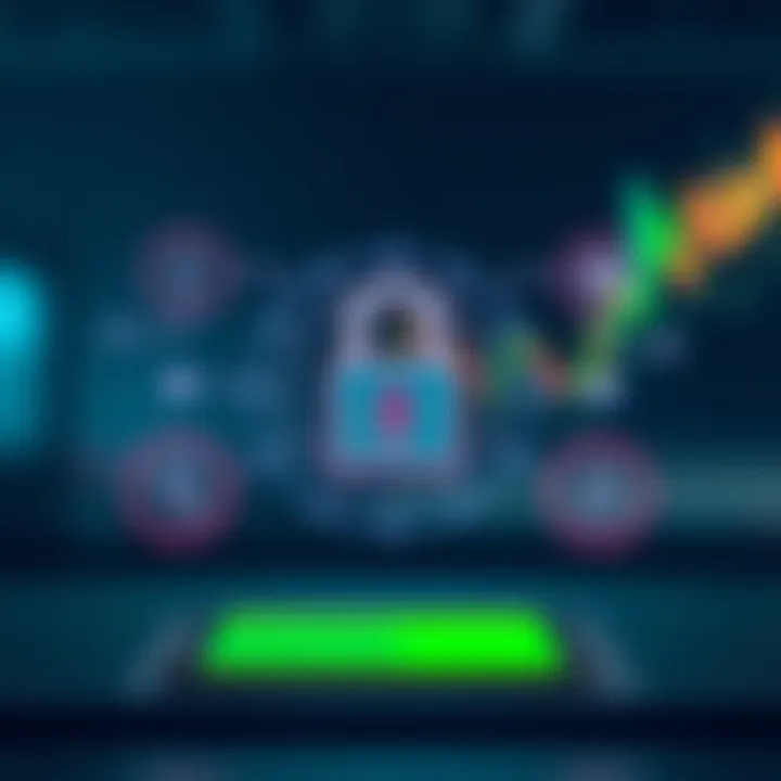 Illustration of secure login with padlock and digital security icons