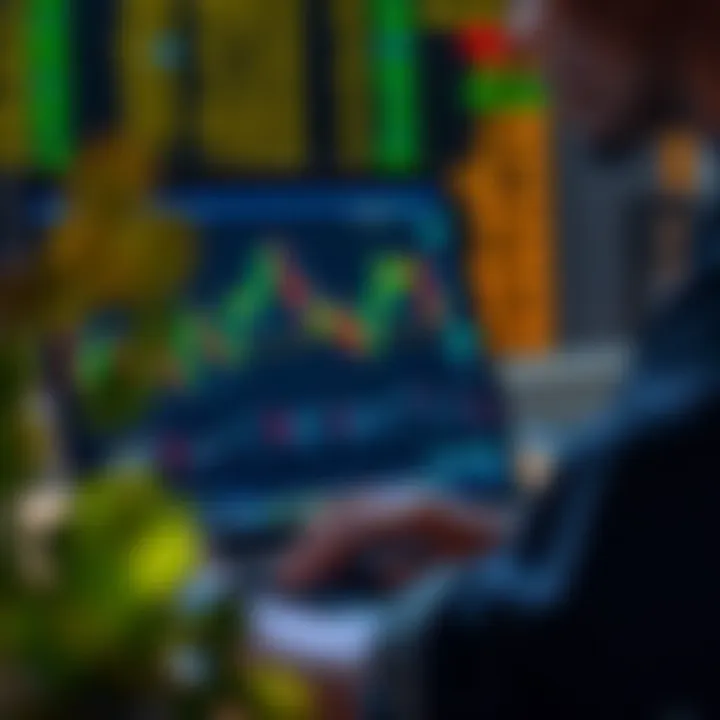 Illustration of a Kenyan trader analyzing forex market data on a laptop with Kenyan shilling currency symbols