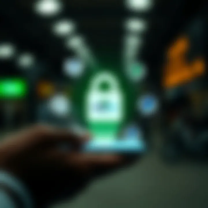 Illustration of digital currency transfer between M-Pesa and PayPal with secure transaction icons