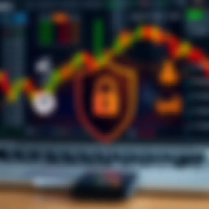 Conceptual graphic showing regulatory compliance symbols and secure trading environment icons