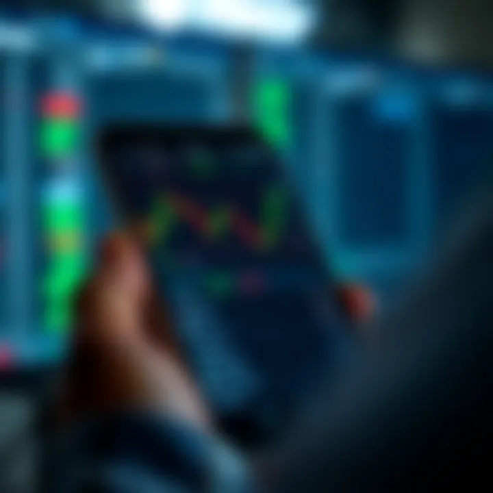 Mobile device displaying a binary trading application interface with charts and trading options