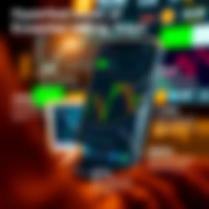 Illustration of key features of binary trading apps including risk management, notifications, and market analysis tools