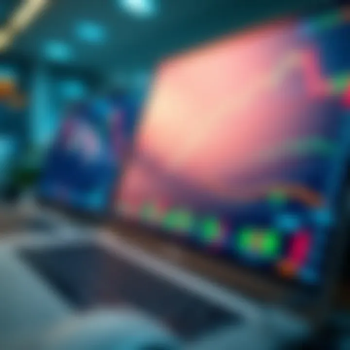 Illustration of a digital trading interface showing binary options and market trends