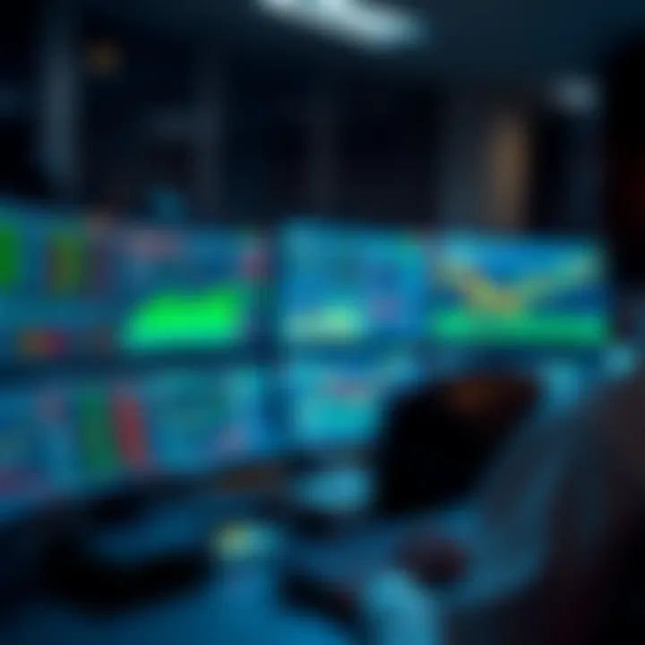 Modern trading workstation with multiple screens showing financial data and trading tools