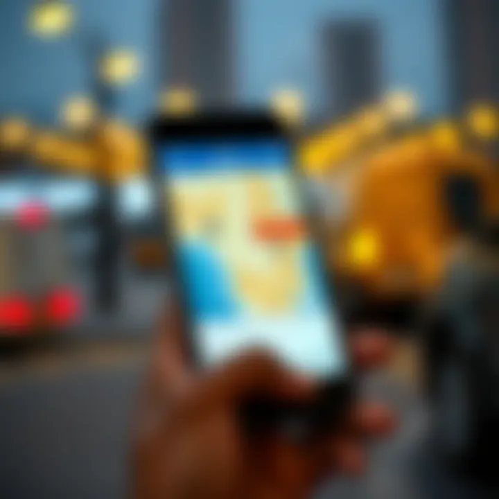 Mobile phone displaying a delivery tracking app with digital map and package status