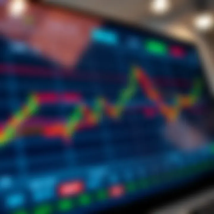 Graph showing simulated stock market trends on a digital trading platform