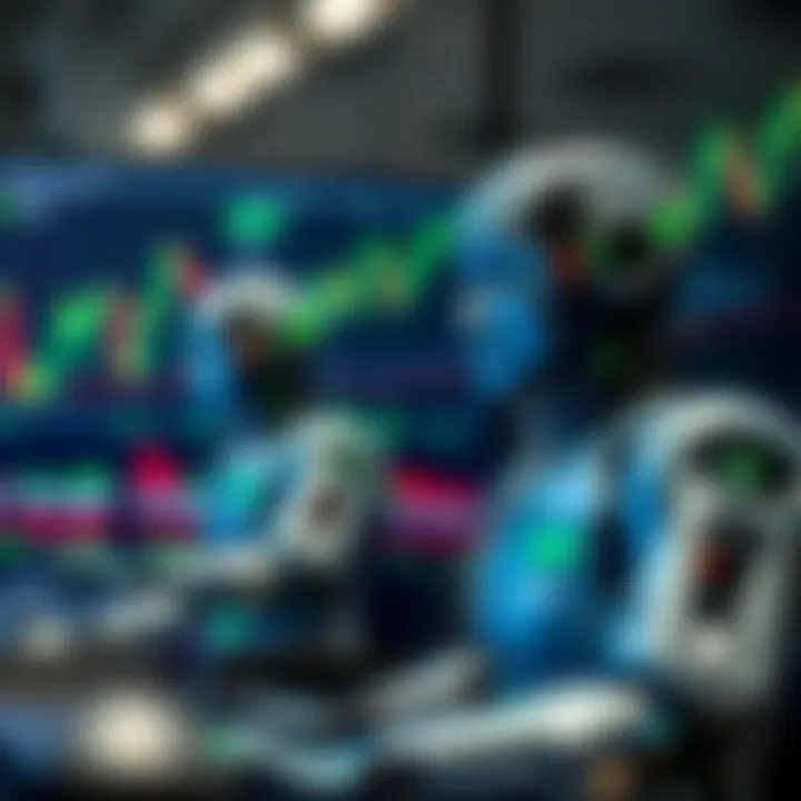 Illustration showing automated trading concept with digital binary bots executing trades on a virtual screen