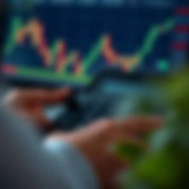 Graph showing the use of a pips calculator on a digital device to analyze currency price fluctuations