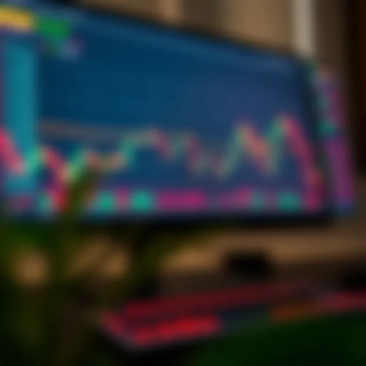 Graph showing fluctuating stock prices on a computer screen with trading indicators