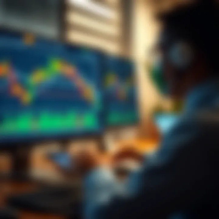 Forex trader using a pip calculator tool on a computer screen with charts and currency data