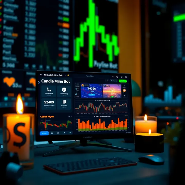 Interface displaying Candle Mine Bot features and user dashboard