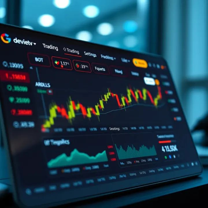 Dashboard interface showing automated trading bot settings and performance metrics on app.deriv.com/bot platform