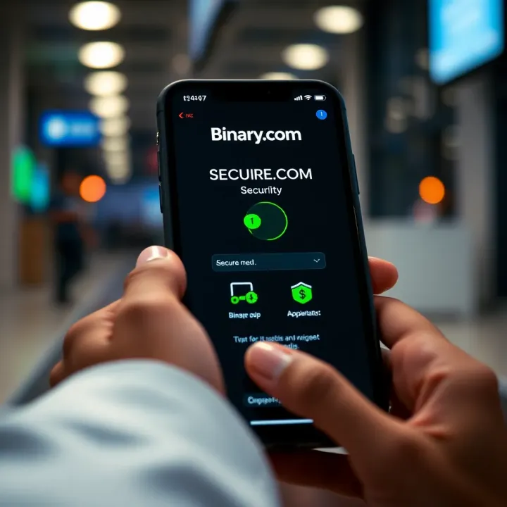 Secure login interface of the Binary.com app featuring security icons and authentication fields