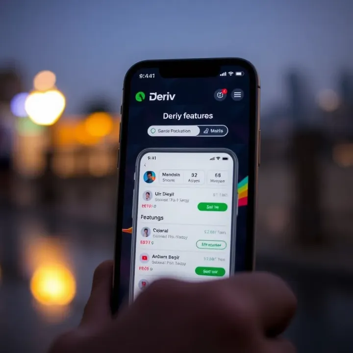 User interface showcasing Deriv app features on a smartphone screen