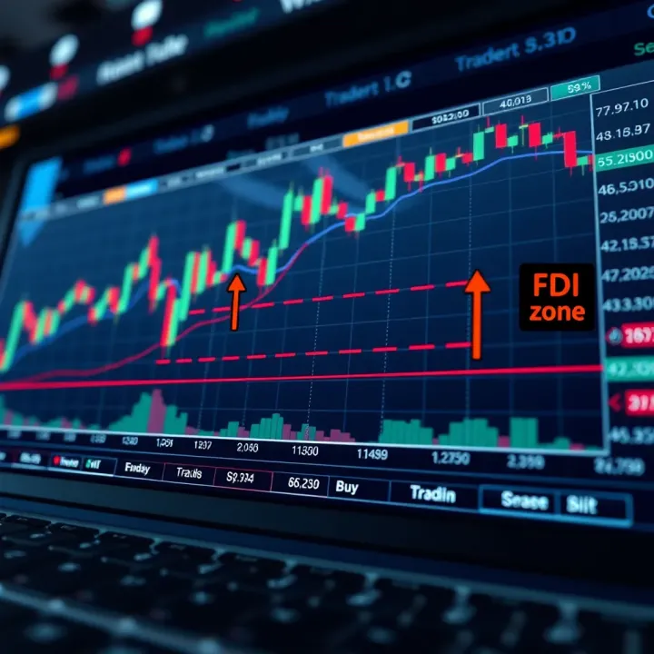 Graph showing currency exchange rate trends with annotated buy and sell zones