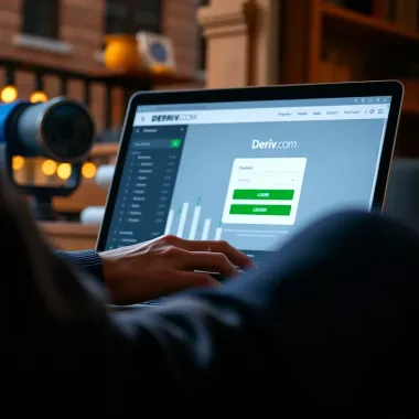 Deriv.com Login Interface Displayed on Laptop User entering credentials on Deriv.com login page on a laptop