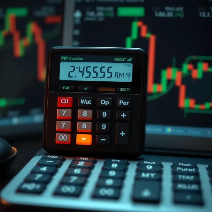 Illustration of a digital pip calculator tool displaying currency pair calculations