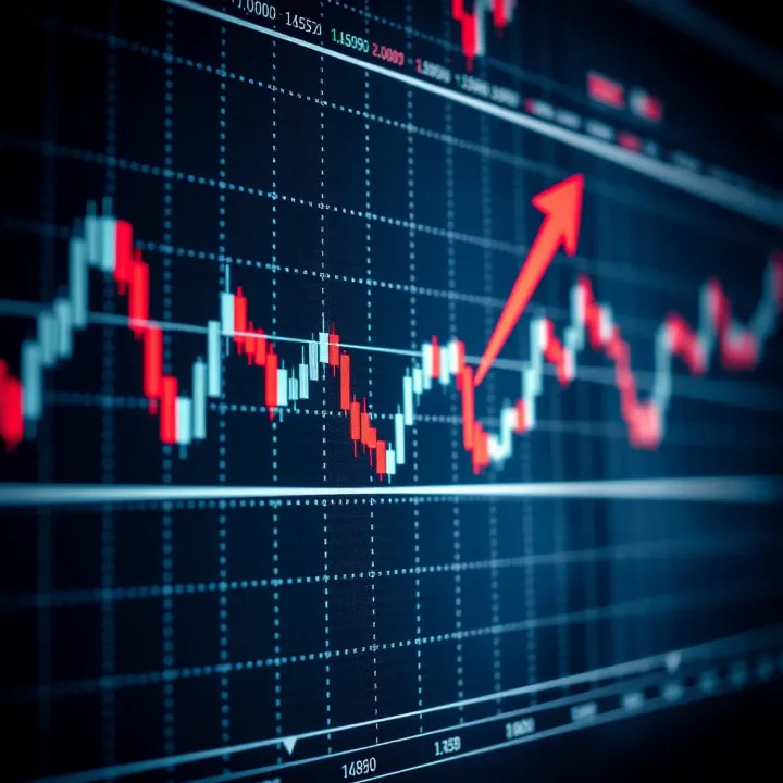 Currency Exchange Rate Movements in Forex Trading Graph showing currency exchange rate fluctuations with arrows indicating market trends