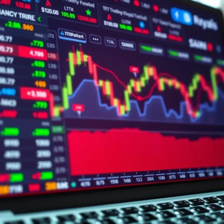 Digital trading platform interface displaying currency pairs and market charts