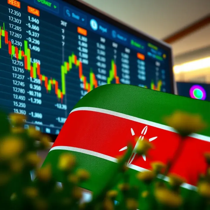 Forex trading platform with currency charts and Kenyan flag symbolizing local trading with M-Pesa