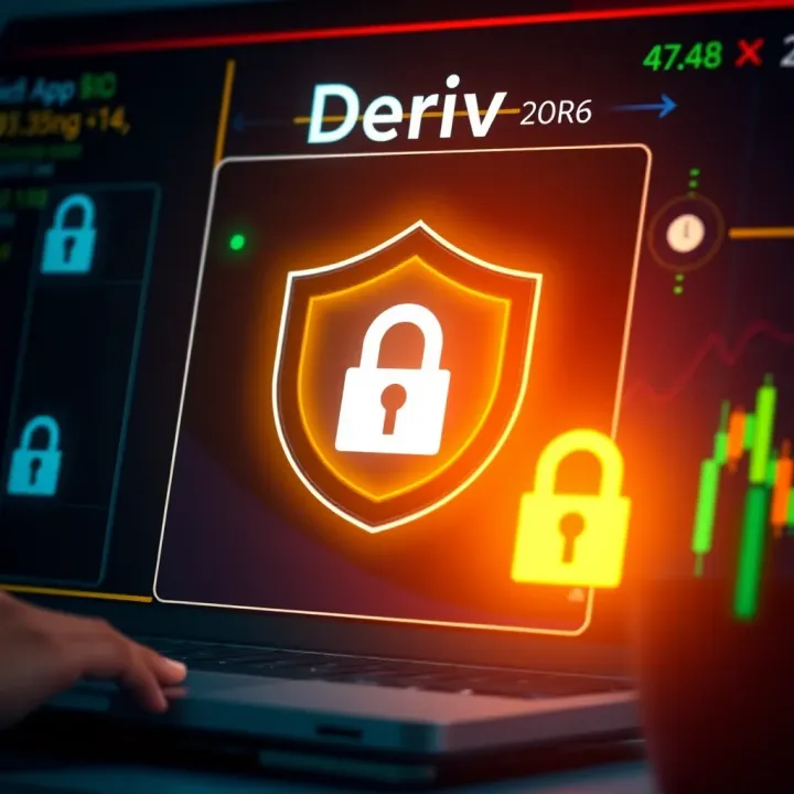 Security Features Safeguarding Deriv App Login Illustration of security features protecting the Deriv app login interface with shield and lock icons
