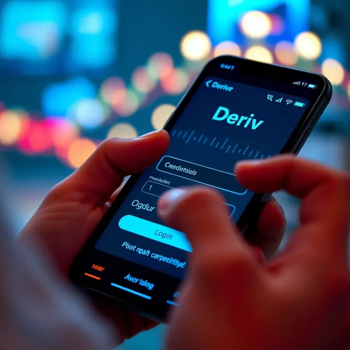 User entering credentials on a mobile device for secure access to the Deriv trading platform