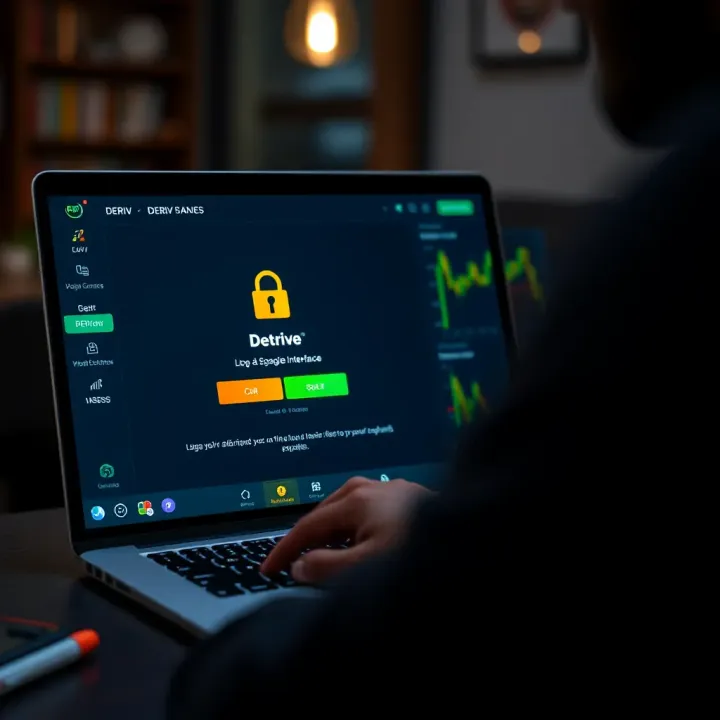 User logging into Deriv platform on a laptop with secure login interface