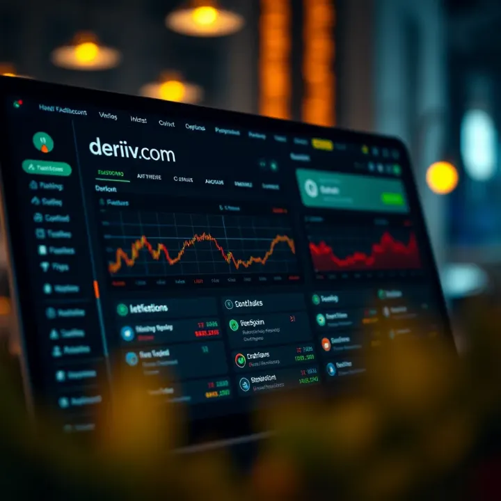 Deriv.com user dashboard with key features displayed