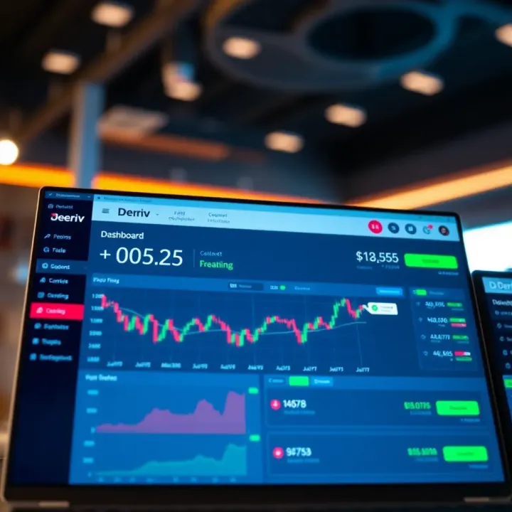 Dashboard view of Deriv trading platform showing account balance and open trades