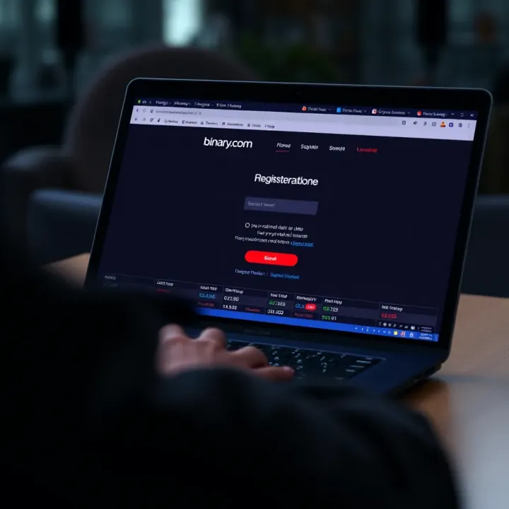 User entering registration details on Binary.com platform on laptop
