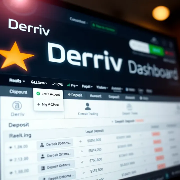 Deriv trading platform interface displaying account login and deposit options