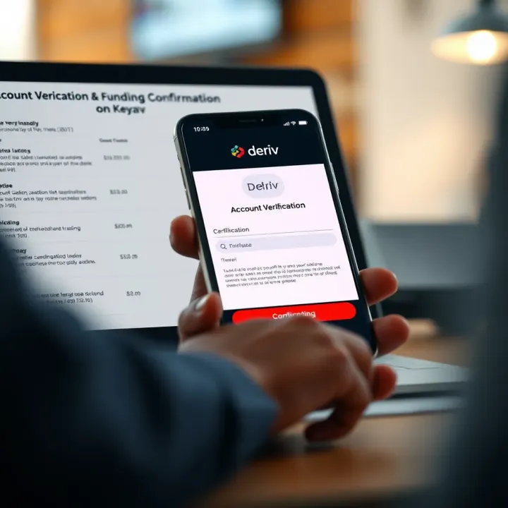 Account Verification and Funding Confirmation on Deriv for Kenyan Users Verification documents and mobile phone showing confirmation on the Deriv platform