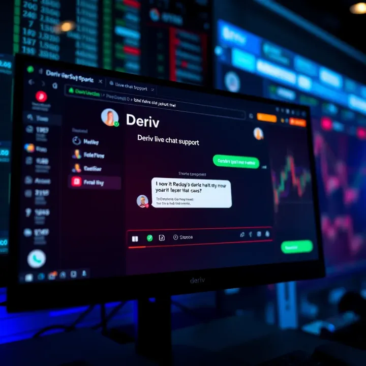 Interactive Deriv live chat window on a computer screen showing user support conversation