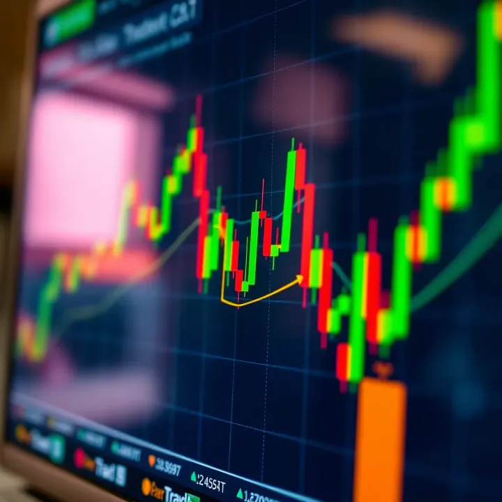 TradingView chart displaying detailed candlestick patterns and technical indicators for Binary.com trading