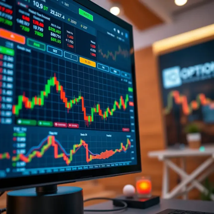 Screenshot of IQ Option trading platform showing various financial instruments and real-time market data