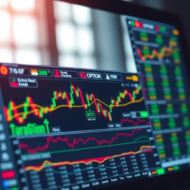 Digital interface displaying various financial trading assets like forex and cryptocurrencies on a trading platform
