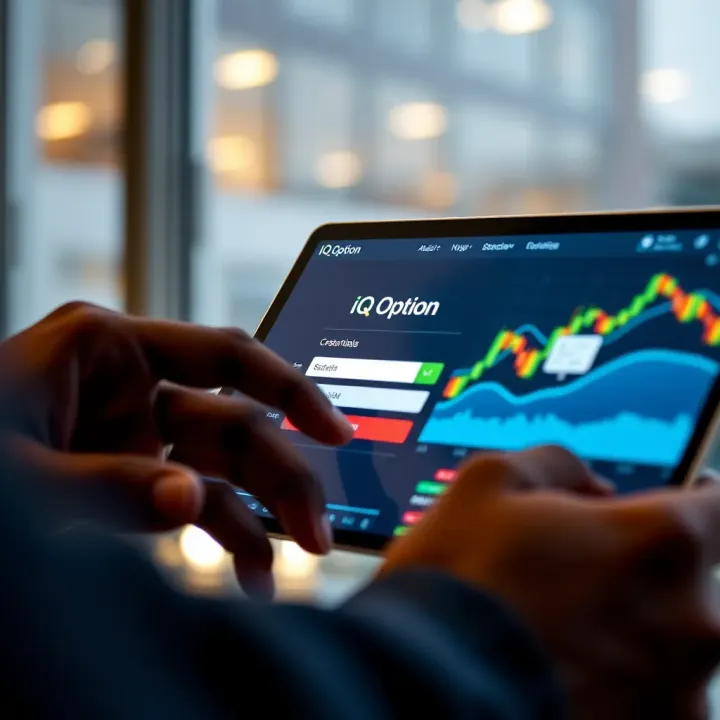 User entering credentials on a device screen to access IQ Option platform securely
