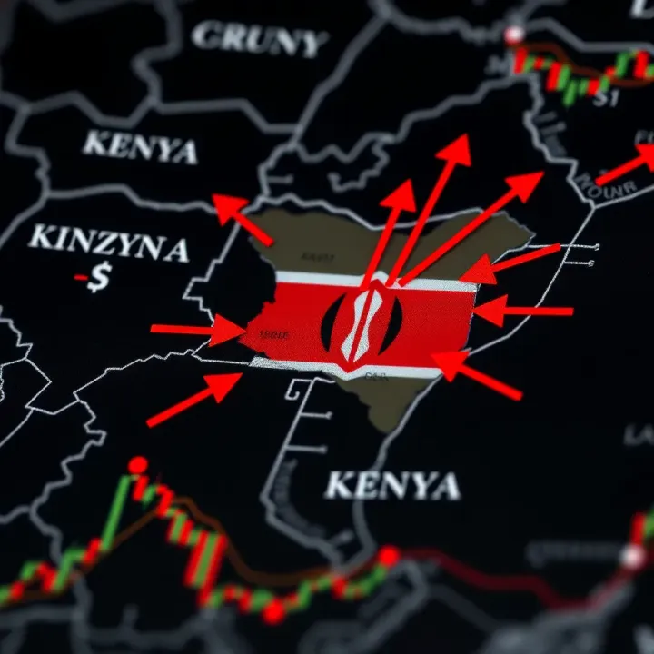 Map highlighting Kenya with currency symbols and arrows representing trading strategies and market influences