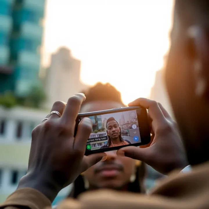 A Kenyan content creator using Livebz platform on a smartphone to broadcast live streaming