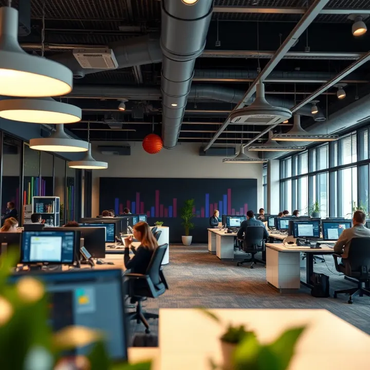 Innovative Work Environment at Microsoft Headquarters Modern Microsoft office interior showcasing collaborative workspaces and innovative environment