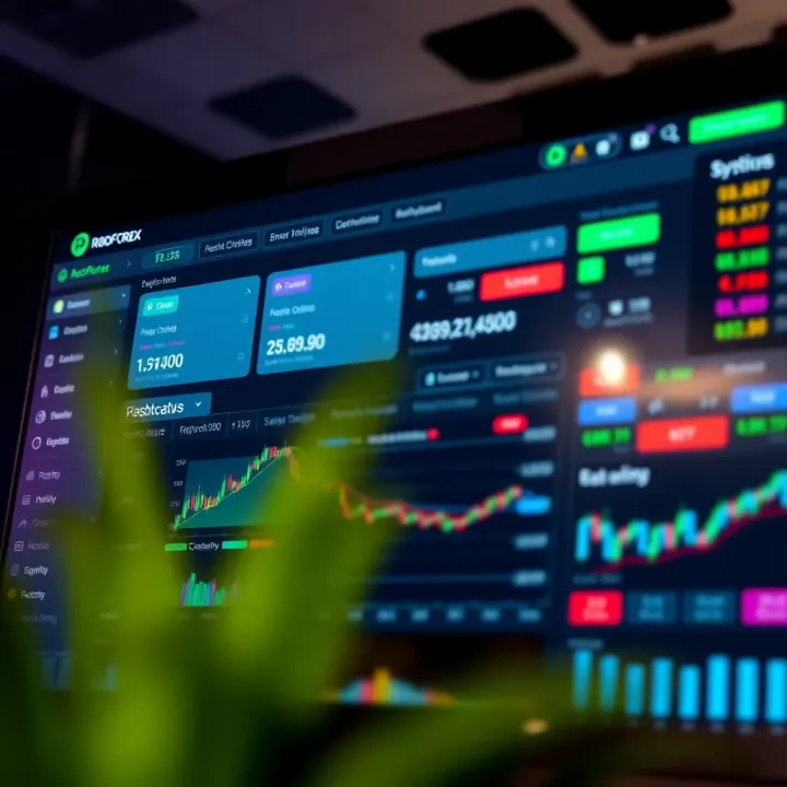 Dashboard overview of the RoboForex members area showing account summary and navigation options